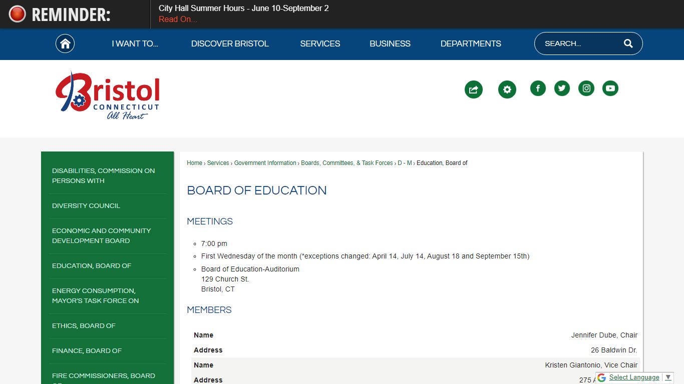 Board of Education | Bristol, CT - Official Website