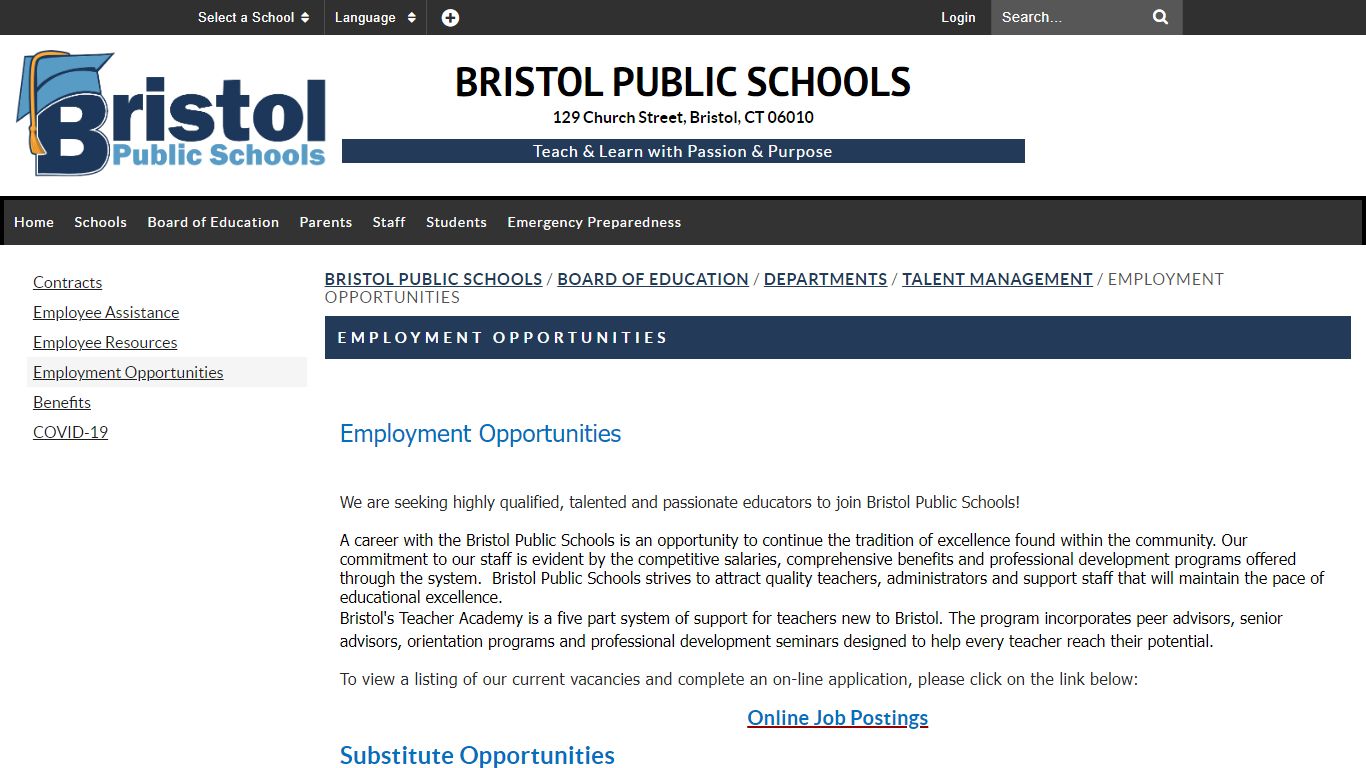 Employment Opportunities - Bristol Public Schools